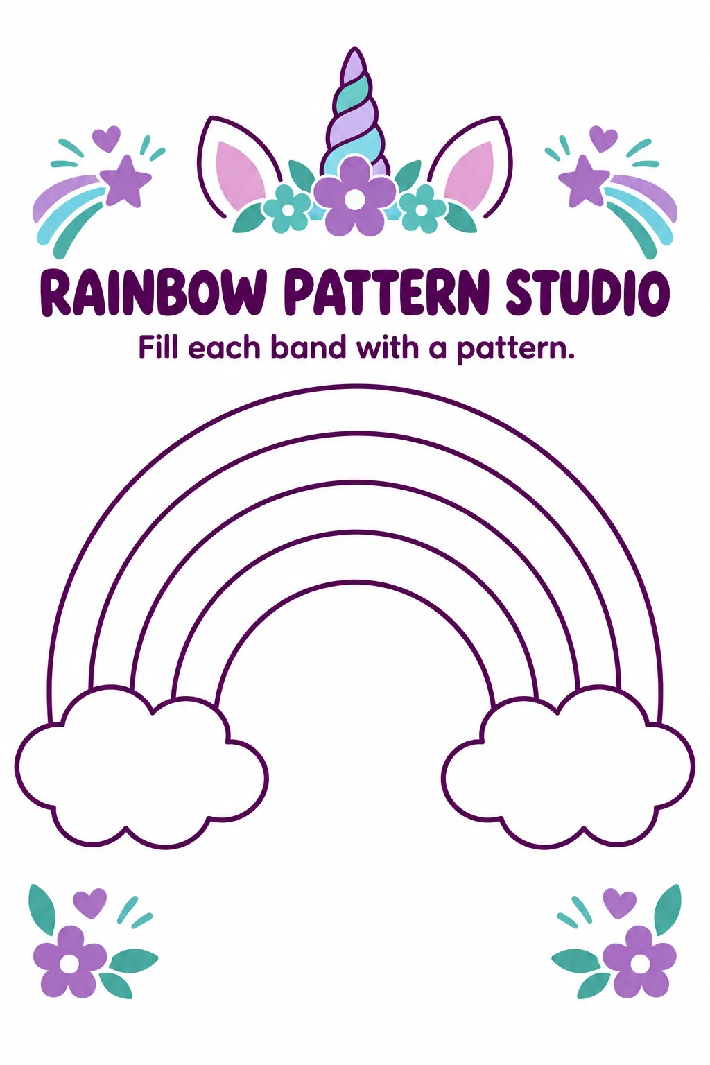 Rainbow pattern studio printable for a unicorn birthday party