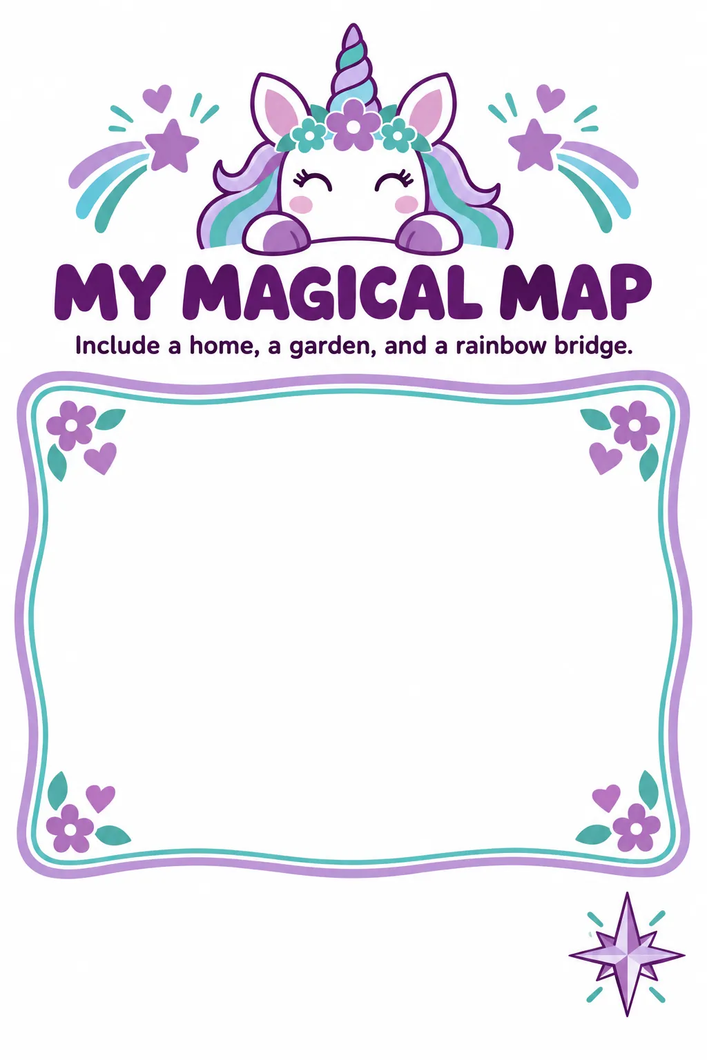 Draw a magical map printable for a unicorn birthday party