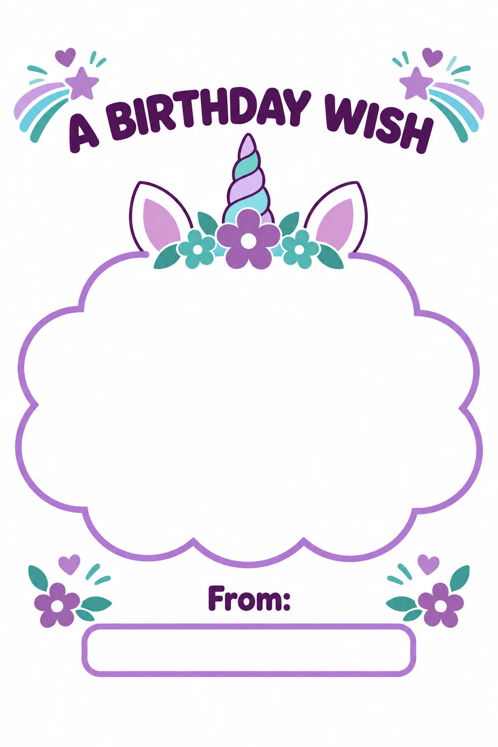 Birthday wish cloud printable for a unicorn birthday party