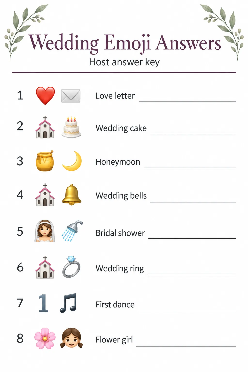 Bridal shower wedding emoji answers printable