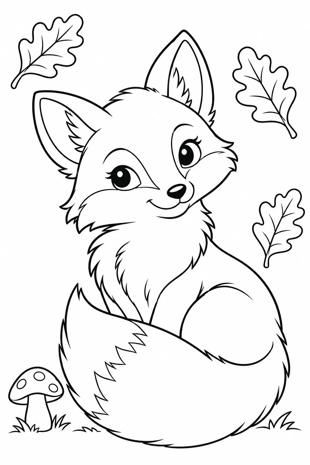 Printable fall coloring page showing woodland fox