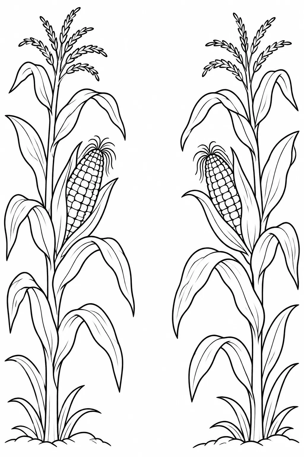 Printable fall coloring page showing corn stalk corner