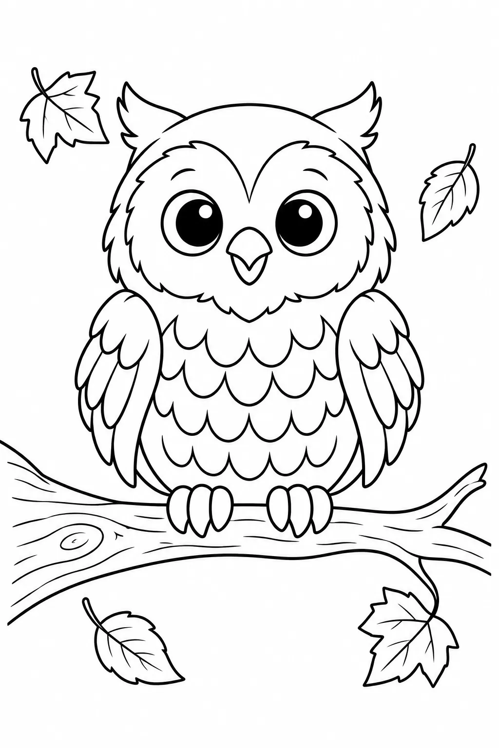 Printable fall coloring page showing autumn owl