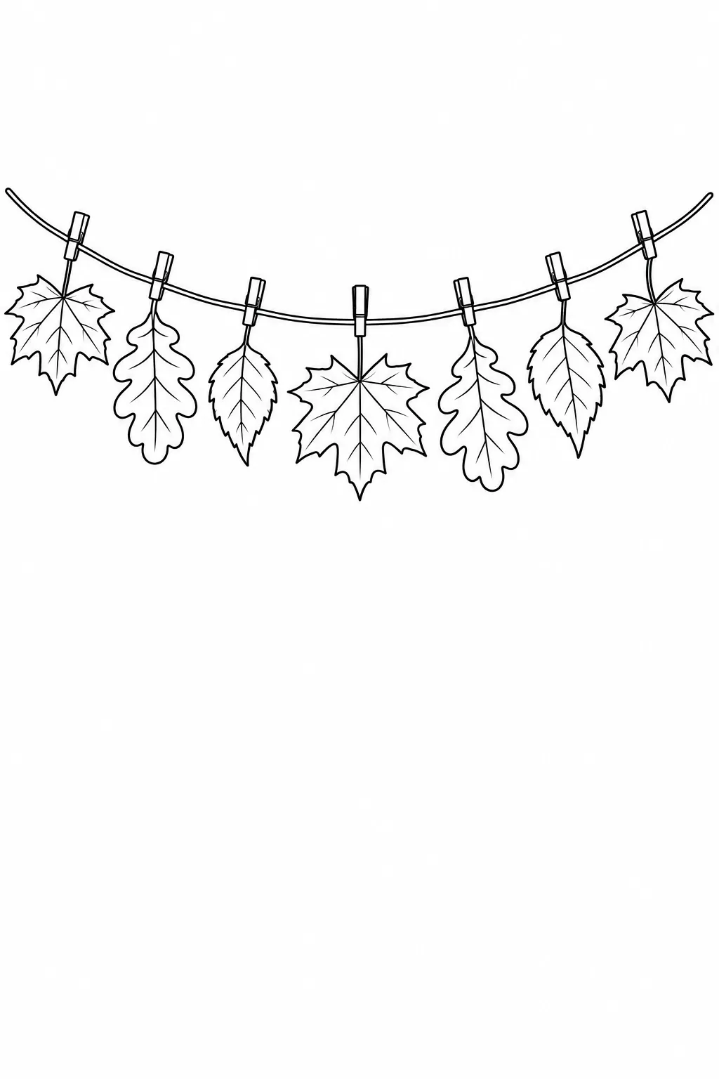 Printable fall coloring page showing leaf garland