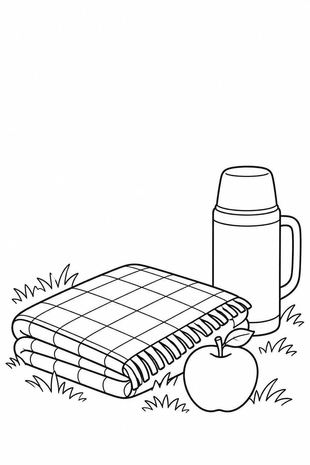 Printable fall coloring page showing picnic blanket