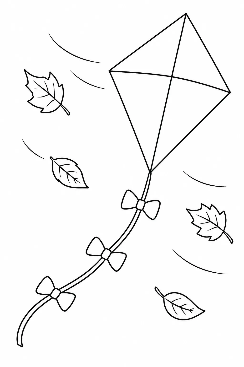 Printable fall coloring page showing windy kite
