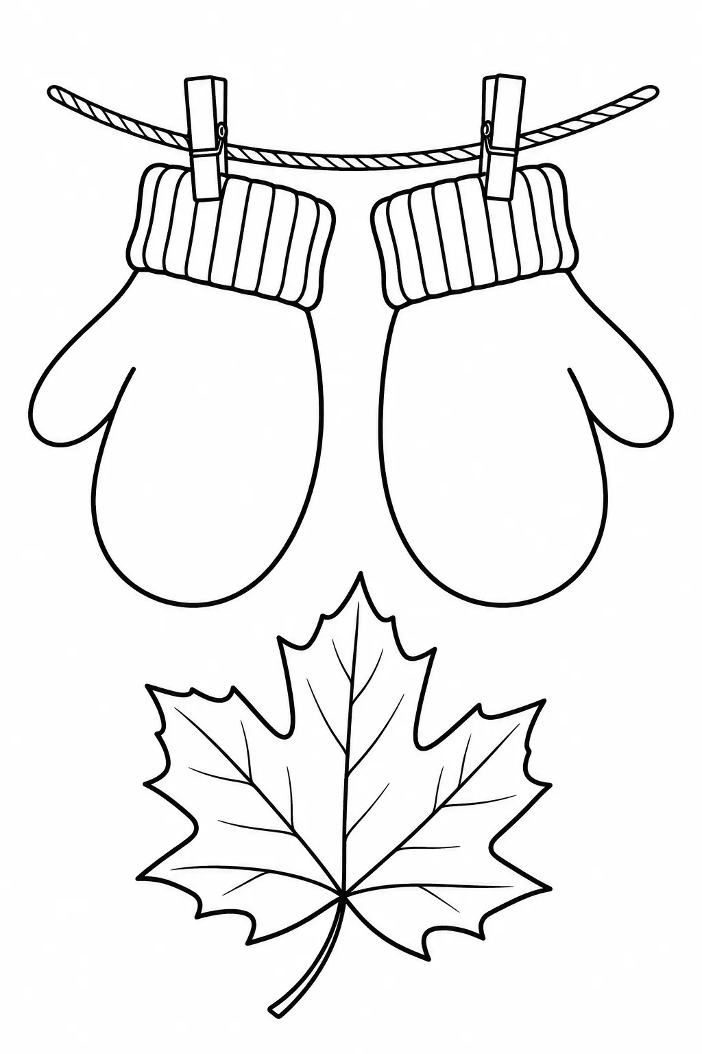 Printable fall coloring page showing wool mittens
