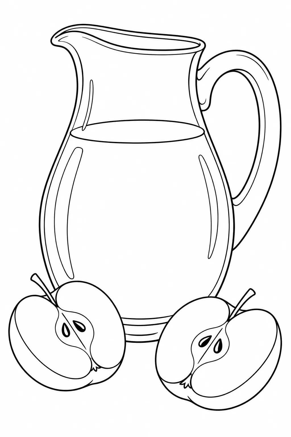 Printable fall coloring page showing cider pitcher