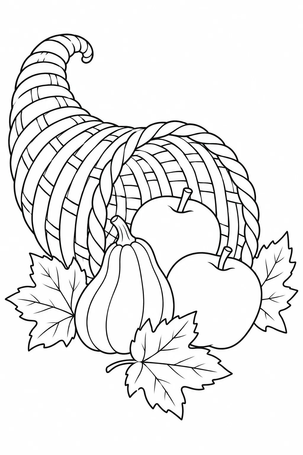 Printable fall coloring page showing cornucopia