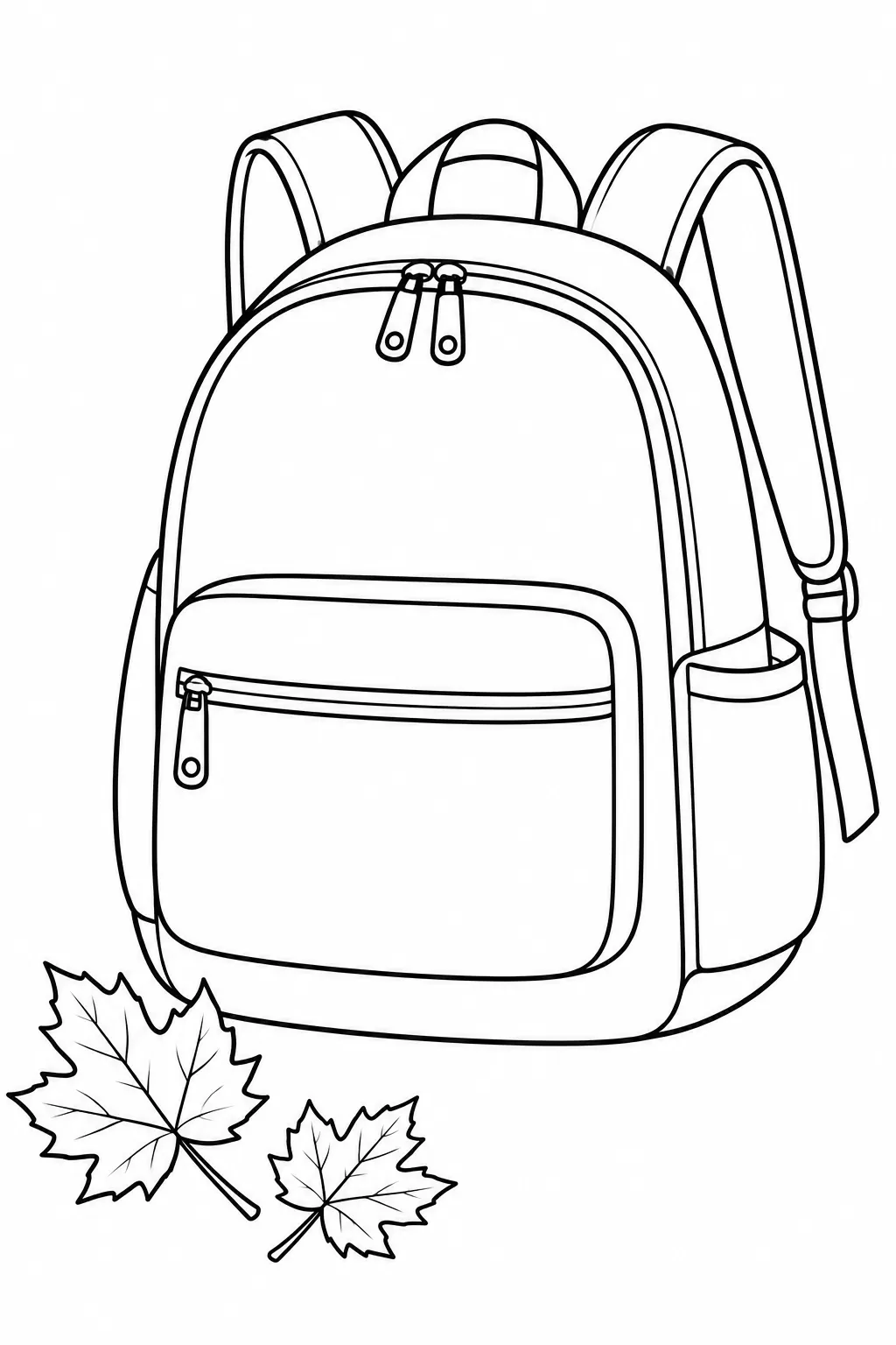 Printable fall coloring page showing backpack after school