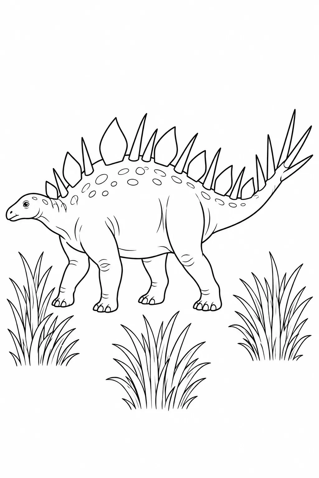 Printable dinosaur coloring page showing kentrosaurus with tall grasses