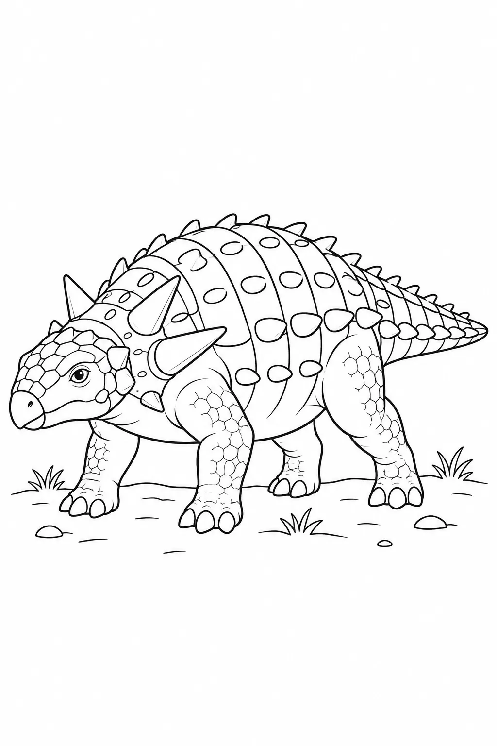 Printable dinosaur coloring page showing sauropelta and its armor