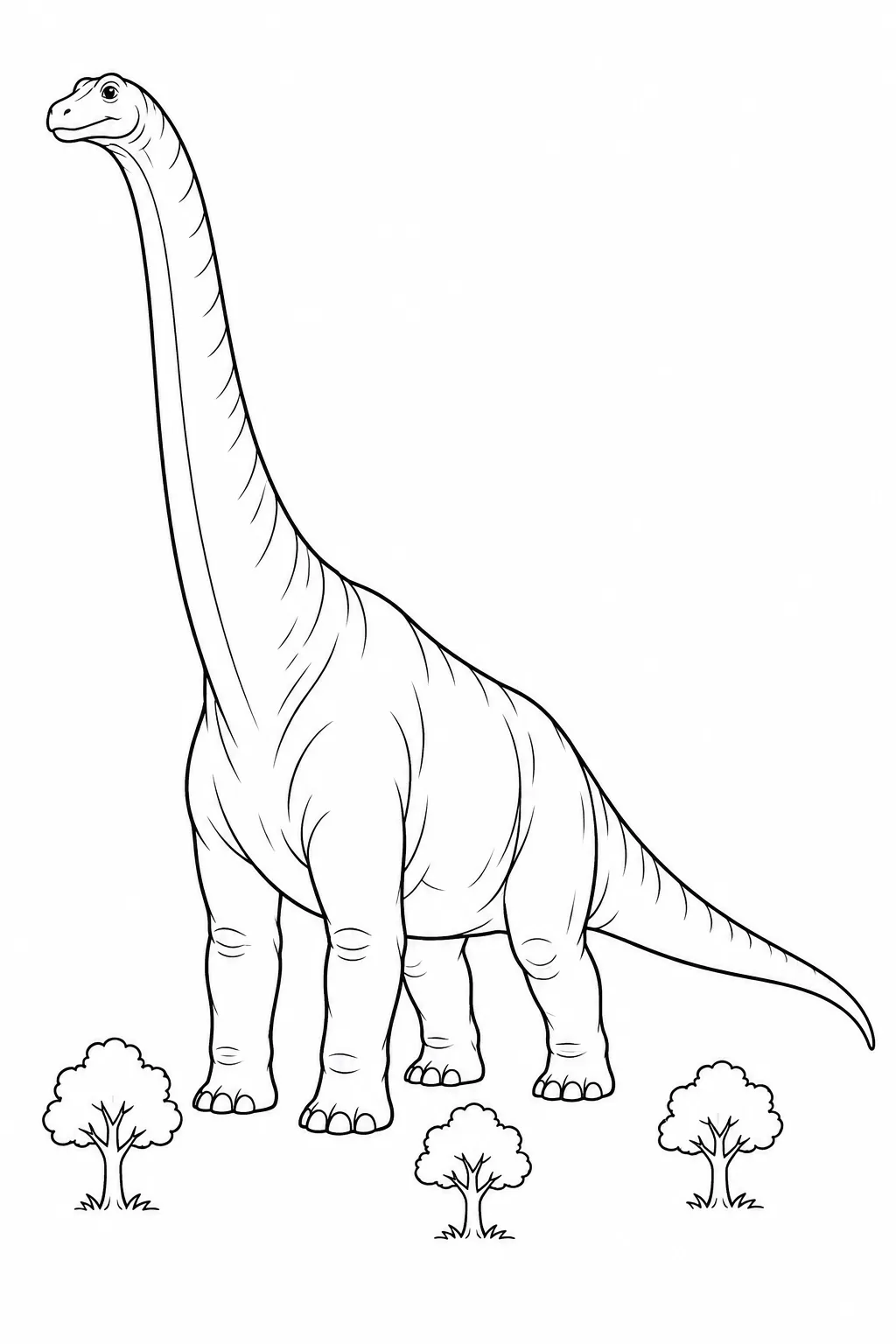 Printable dinosaur coloring page showing argentinosaurus above small trees