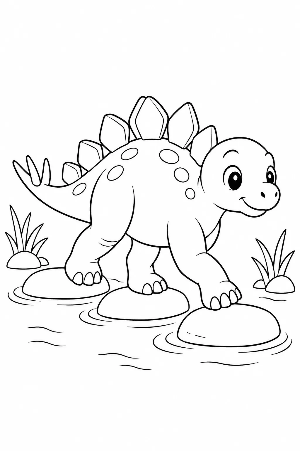 Printable dinosaur coloring page showing baby stegosaurus taking steps
