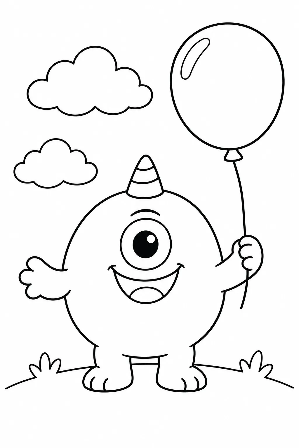Cute monster coloring page with round balloon buddy