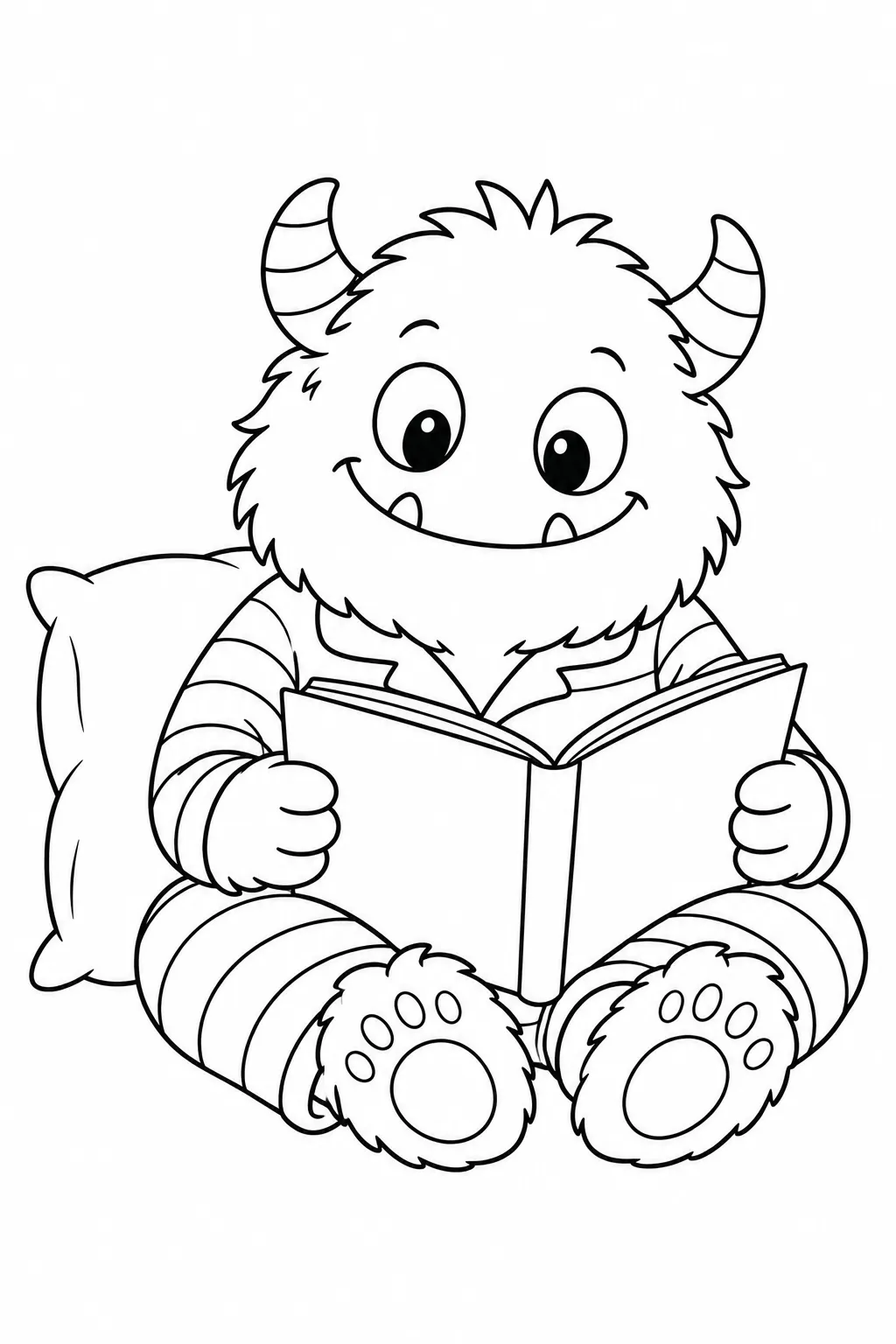 Cute monster coloring page with pajama story reader