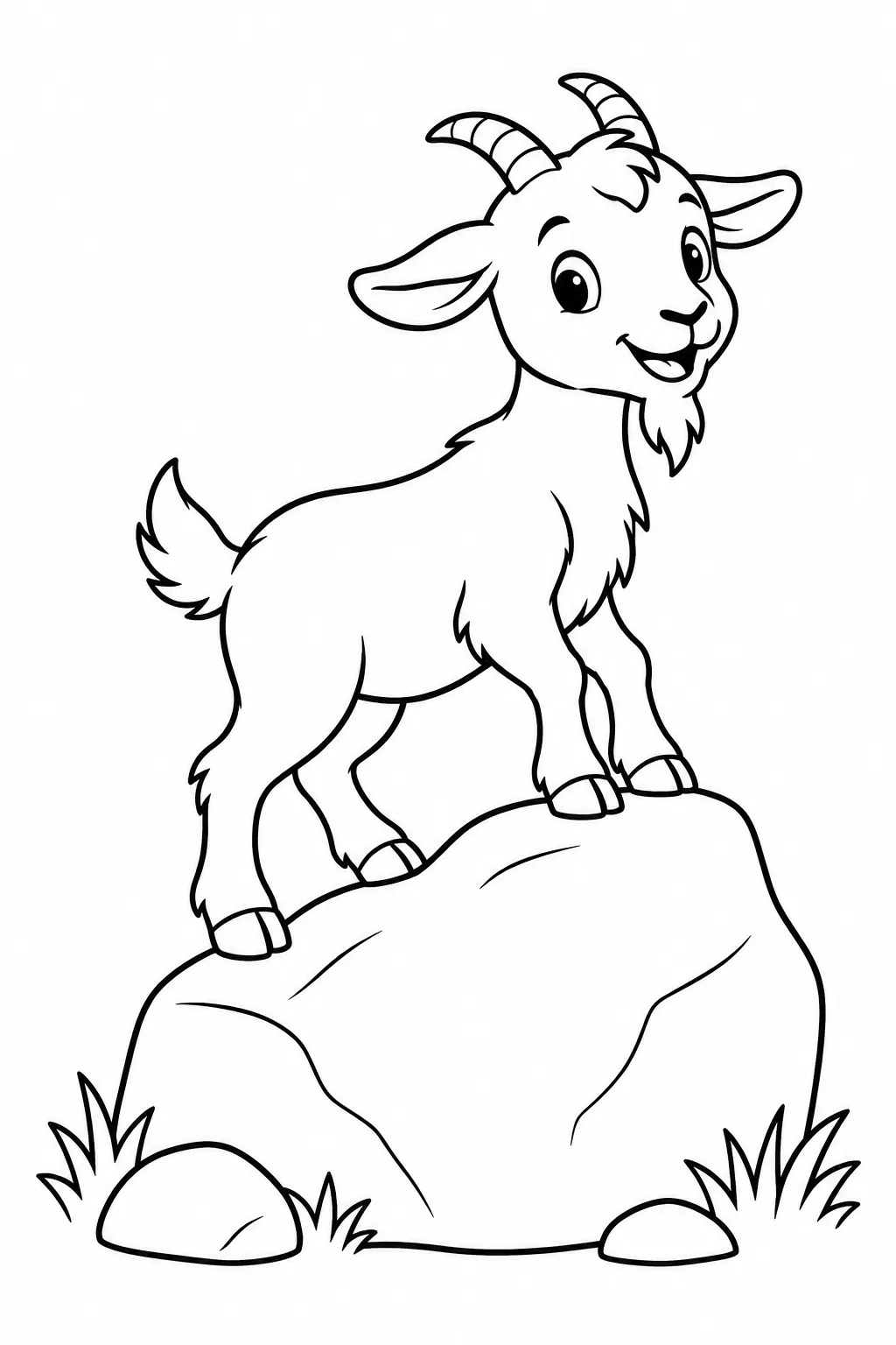 Preschool farm animal coloring page of goat on a rock