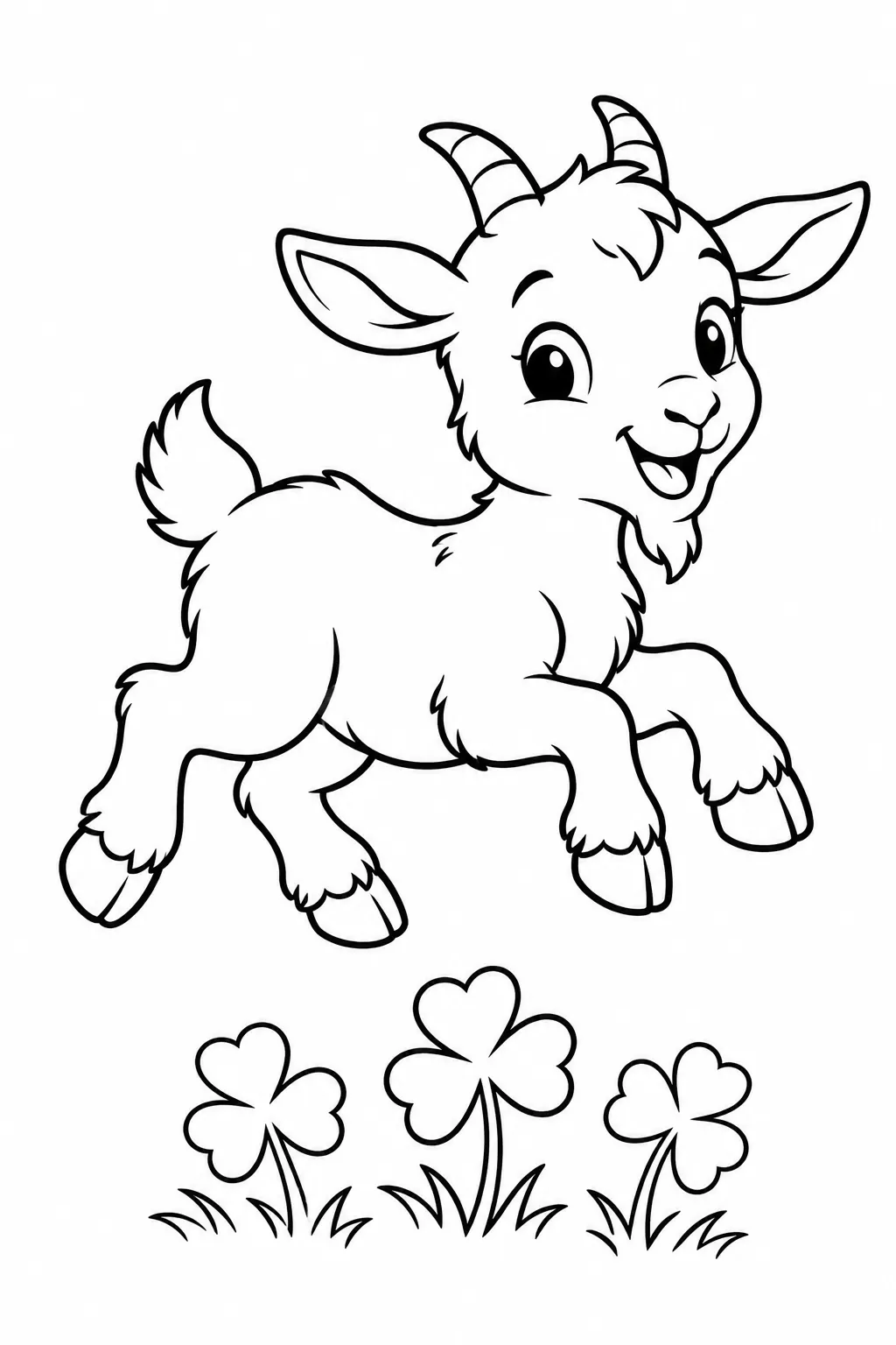 Preschool farm animal coloring page of kid goat hopping