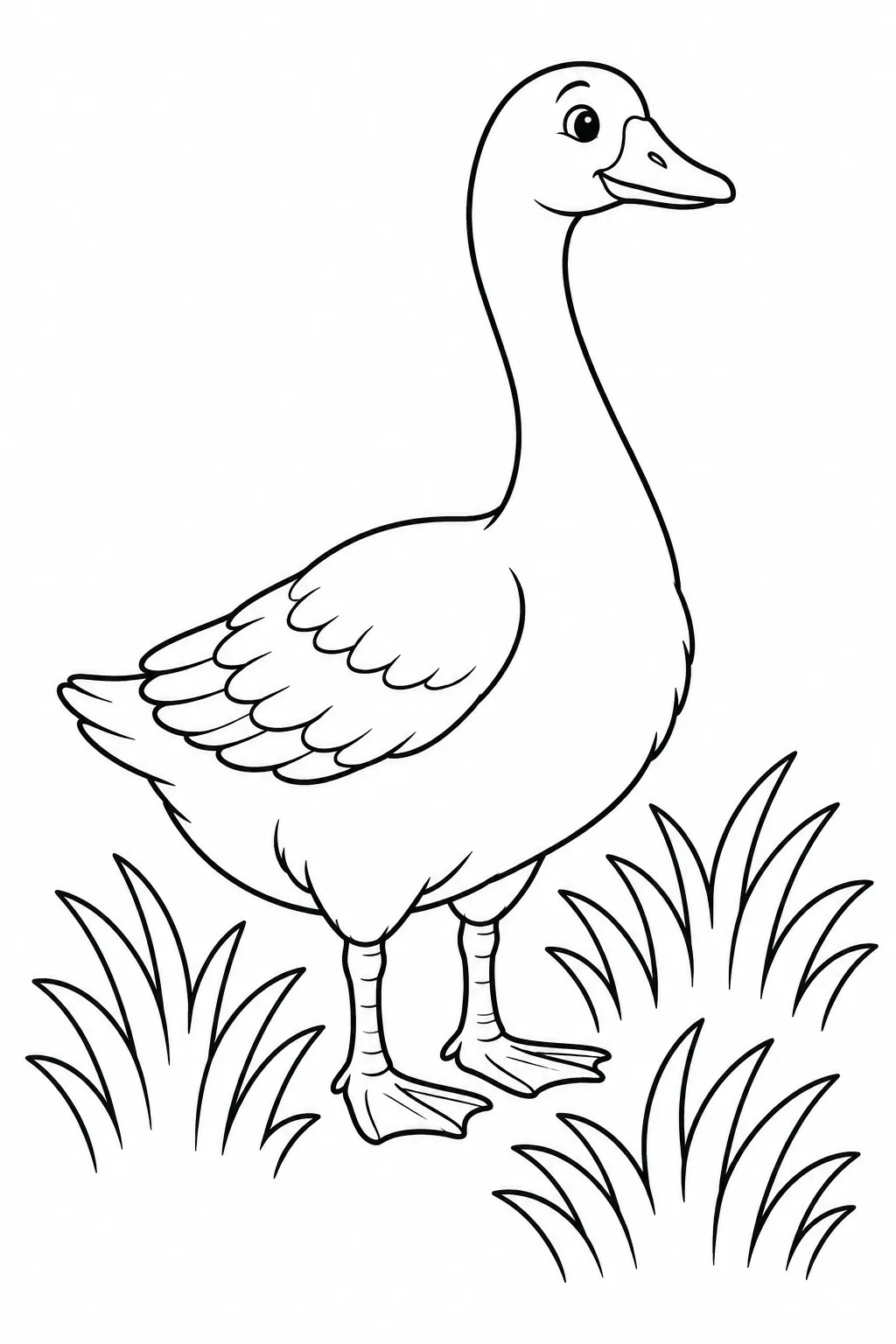 Preschool farm animal coloring page of goose in the grass