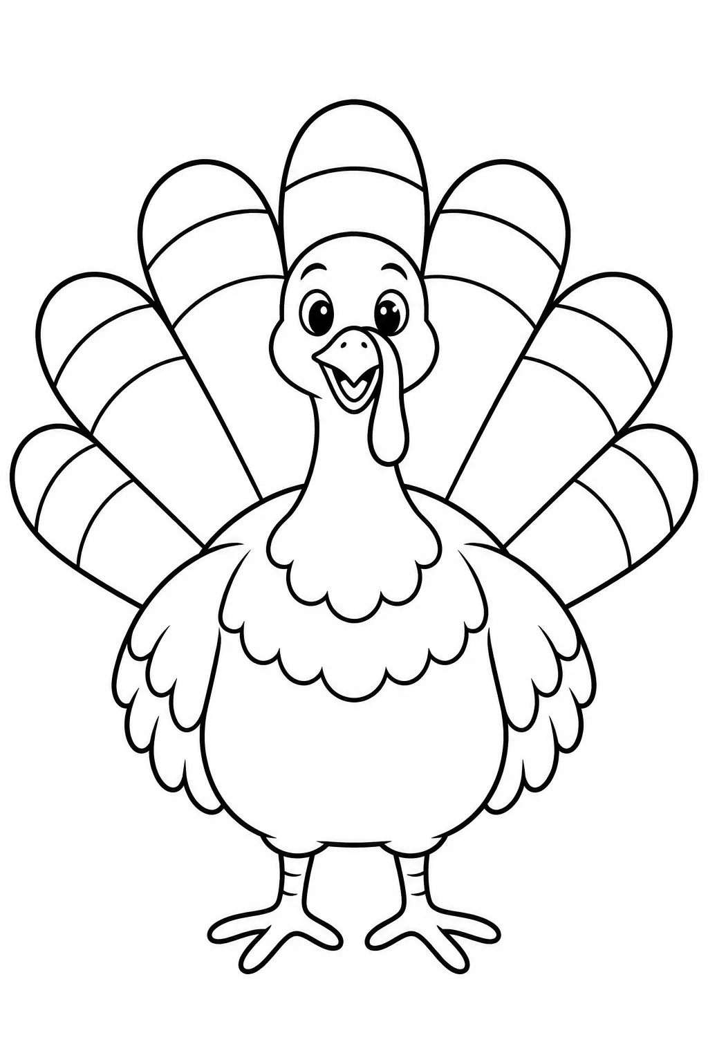 Preschool farm animal coloring page of turkey spreading its tail