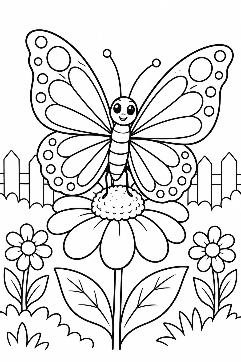 Preschool farm animal coloring page of butterfly at the garden patch