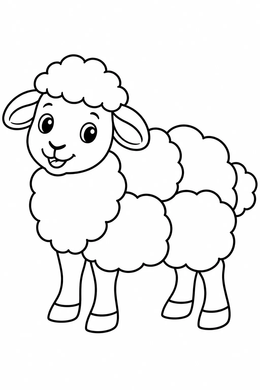 Preschool farm animal coloring page of sheep with a woolly coat