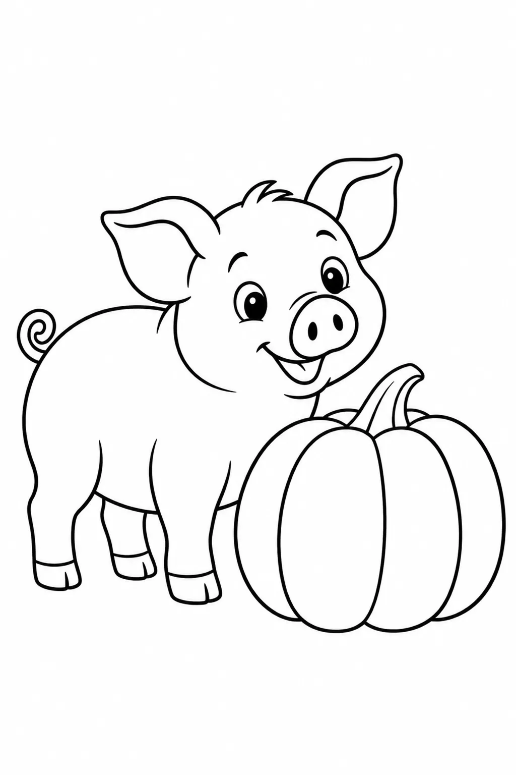 Preschool farm animal coloring page of pig with a pumpkin