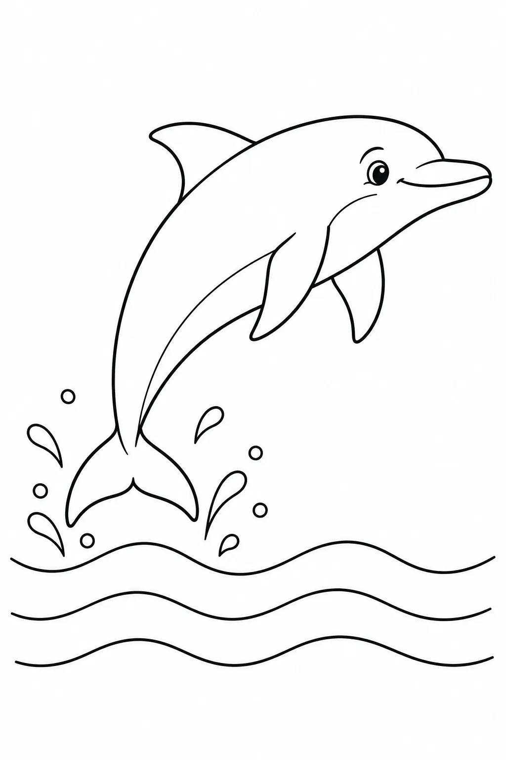 Ocean animal coloring page showing dolphin above the waves