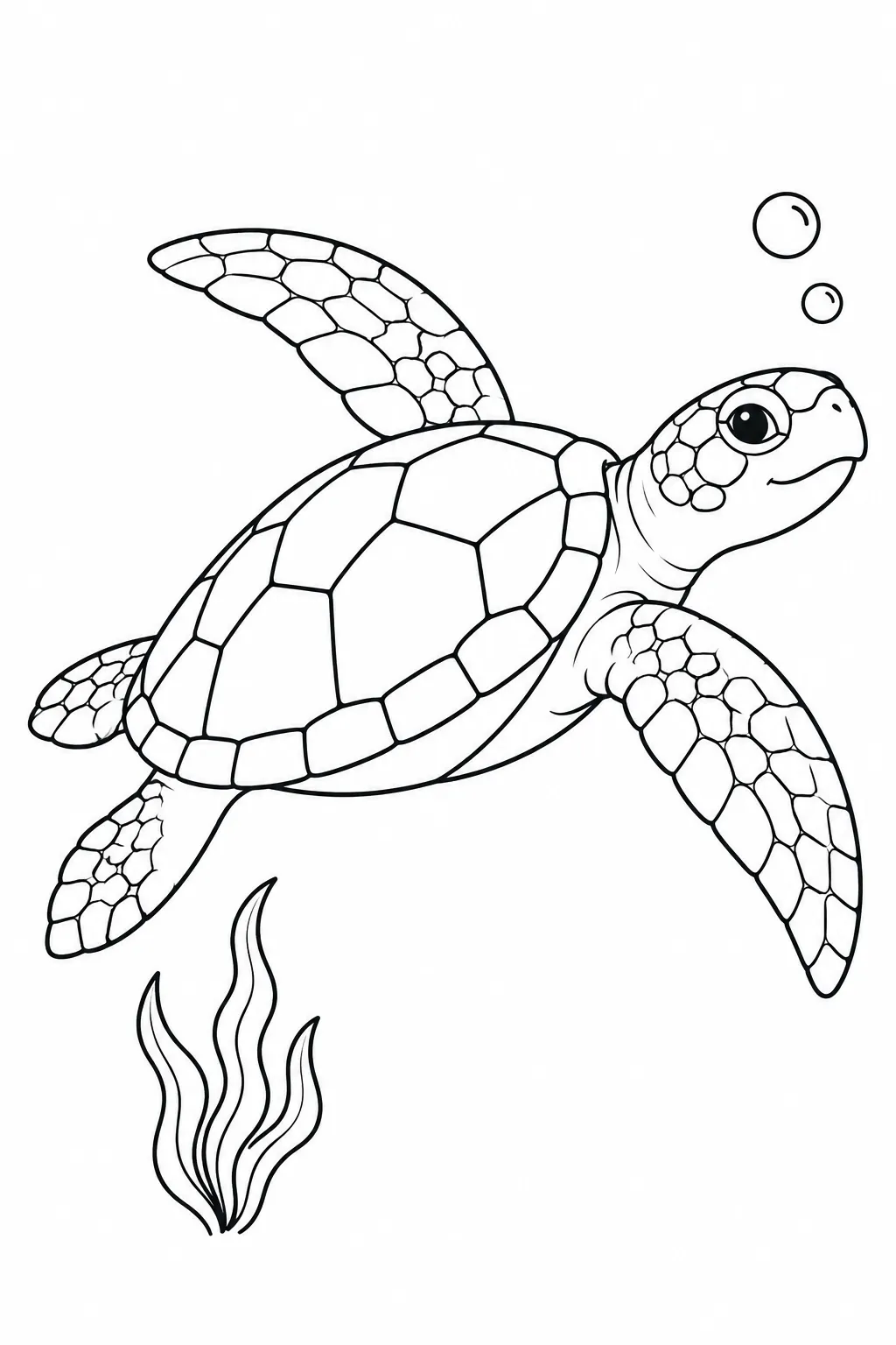Ocean animal coloring page showing sea turtle gliding
