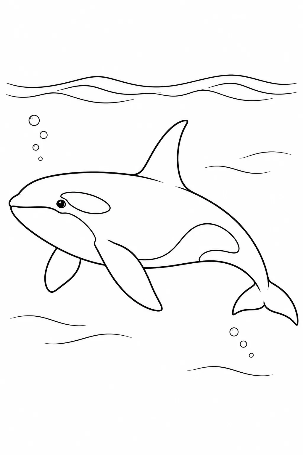 Ocean animal coloring page showing orca in open water
