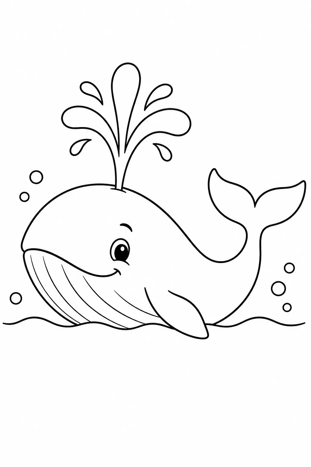 Ocean animal coloring page showing whale with a water spout