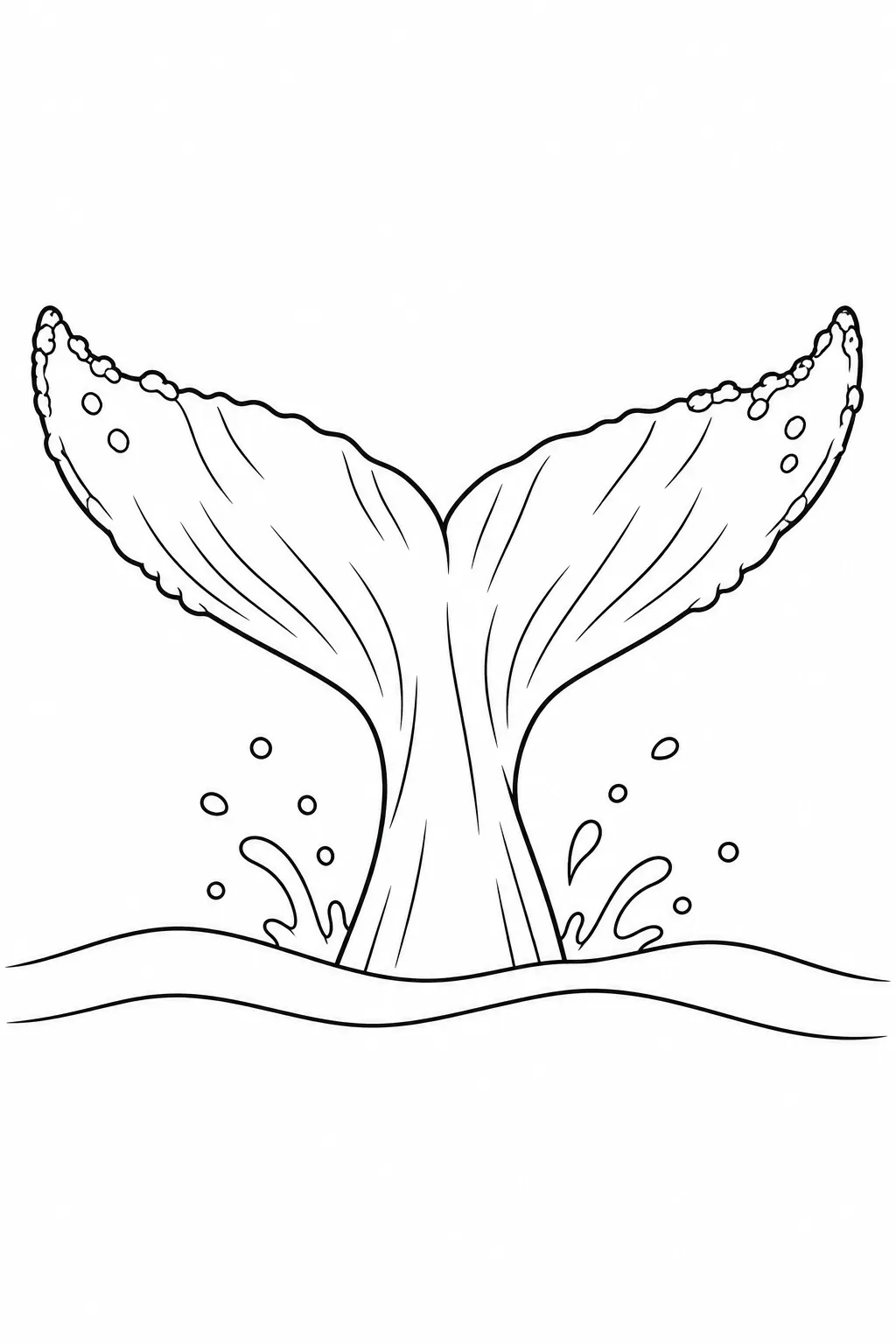 Ocean animal coloring page showing humpback tail at the surface