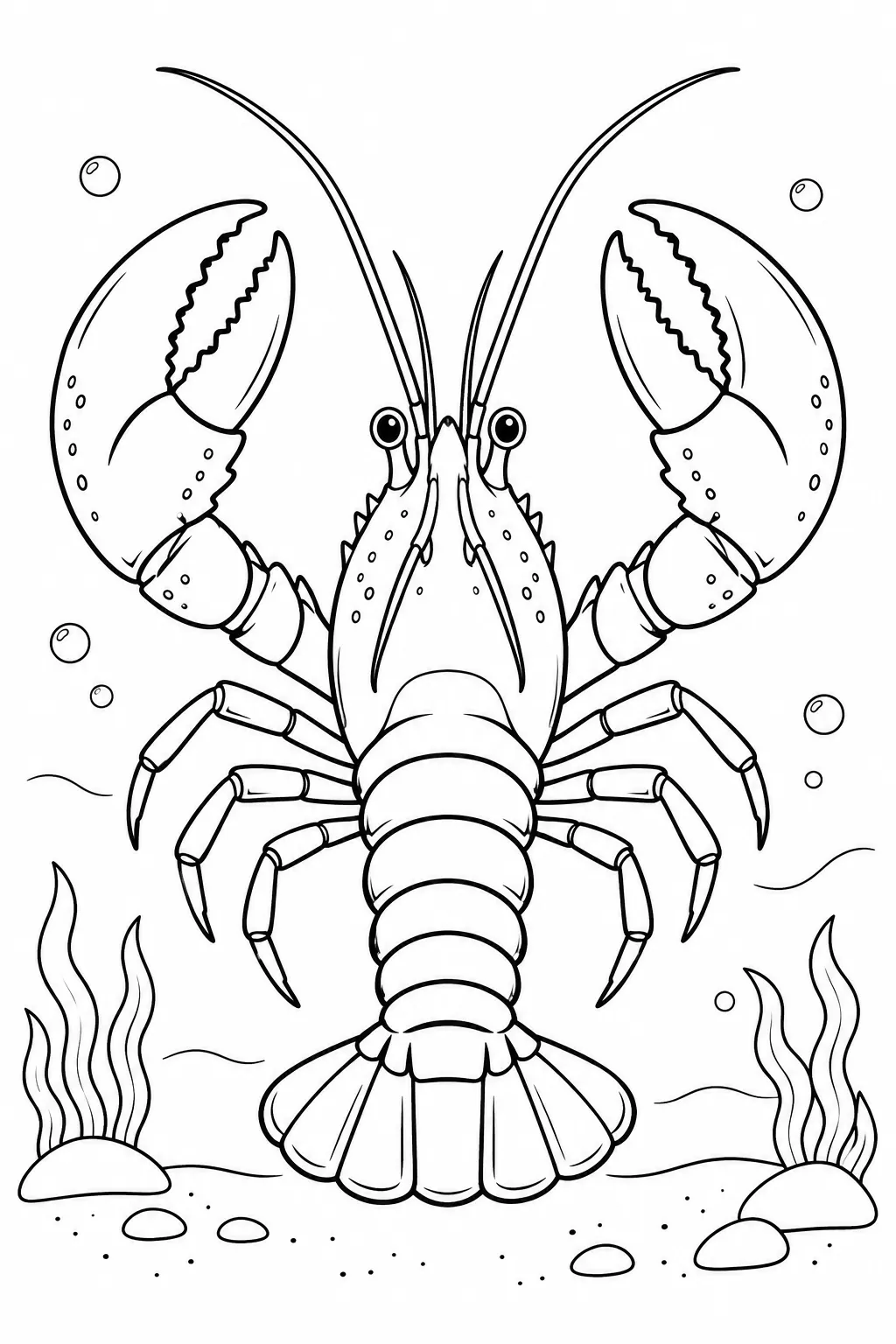 Ocean animal coloring page showing lobster with open claws