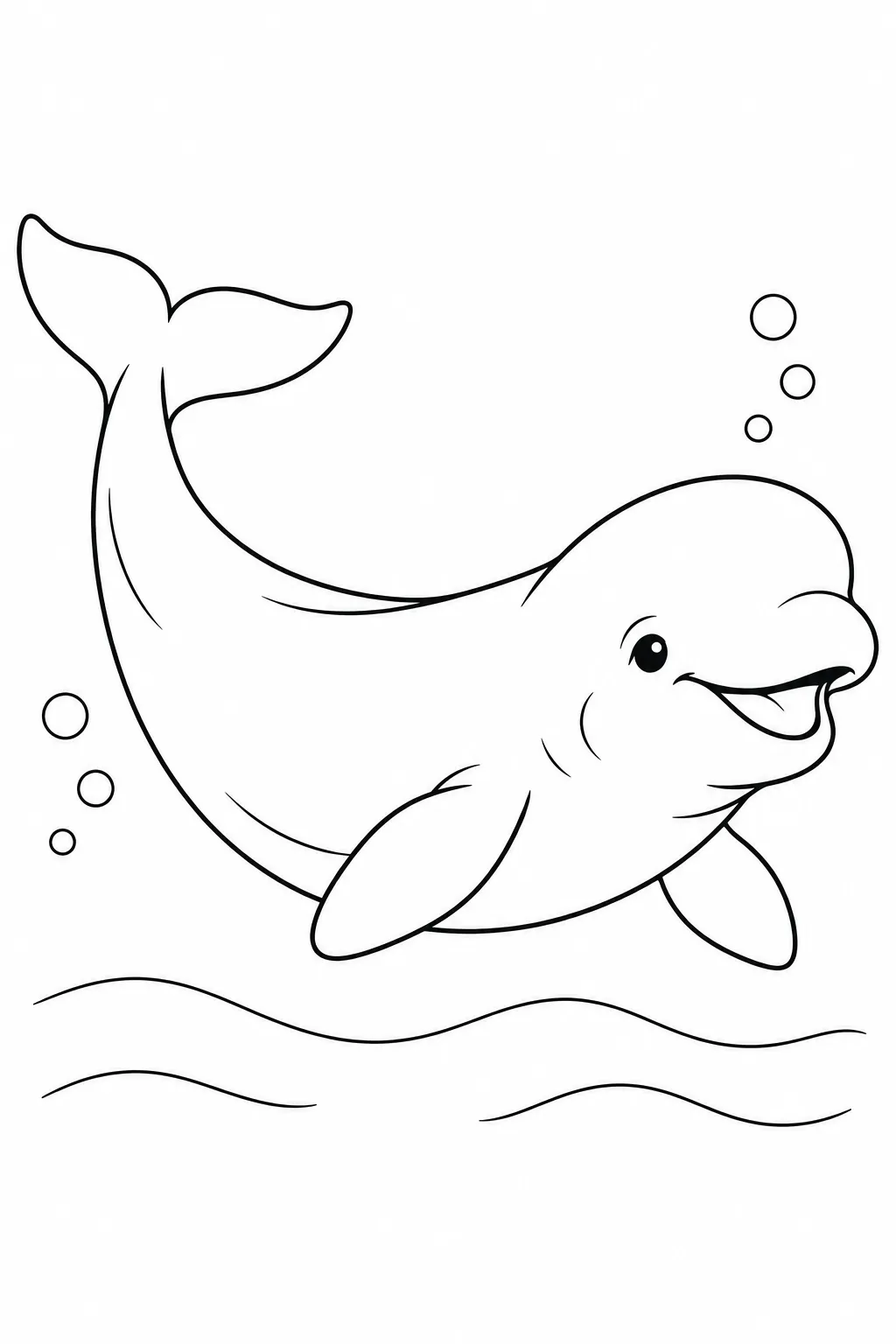 Ocean animal coloring page showing beluga whale smiling