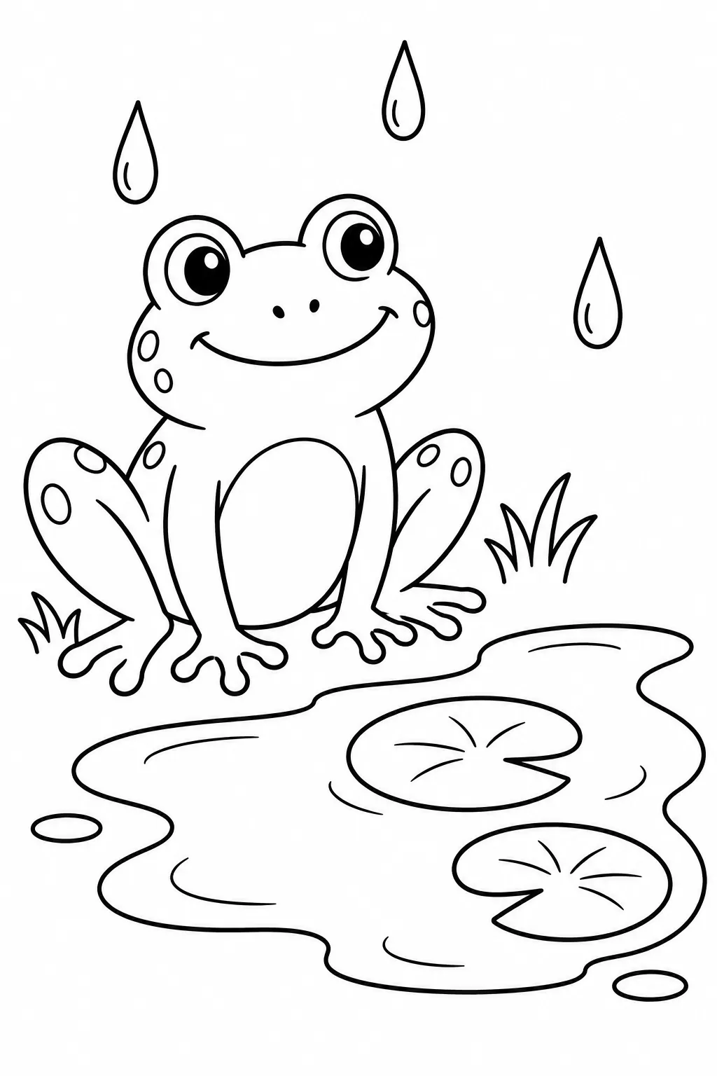 Frog beside a Puddle rainy day printable coloring page