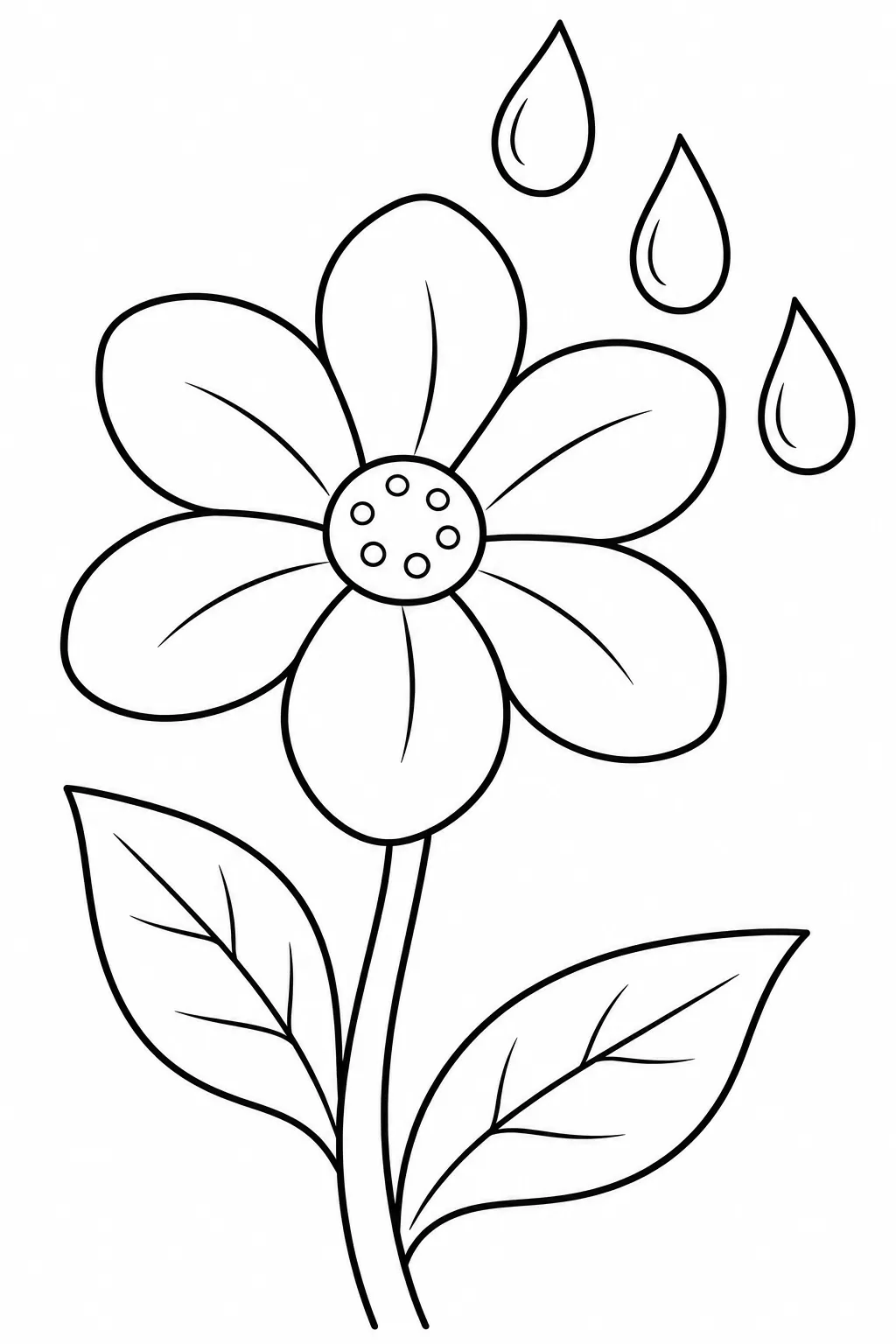 Flower Catching Raindrops rainy day printable coloring page