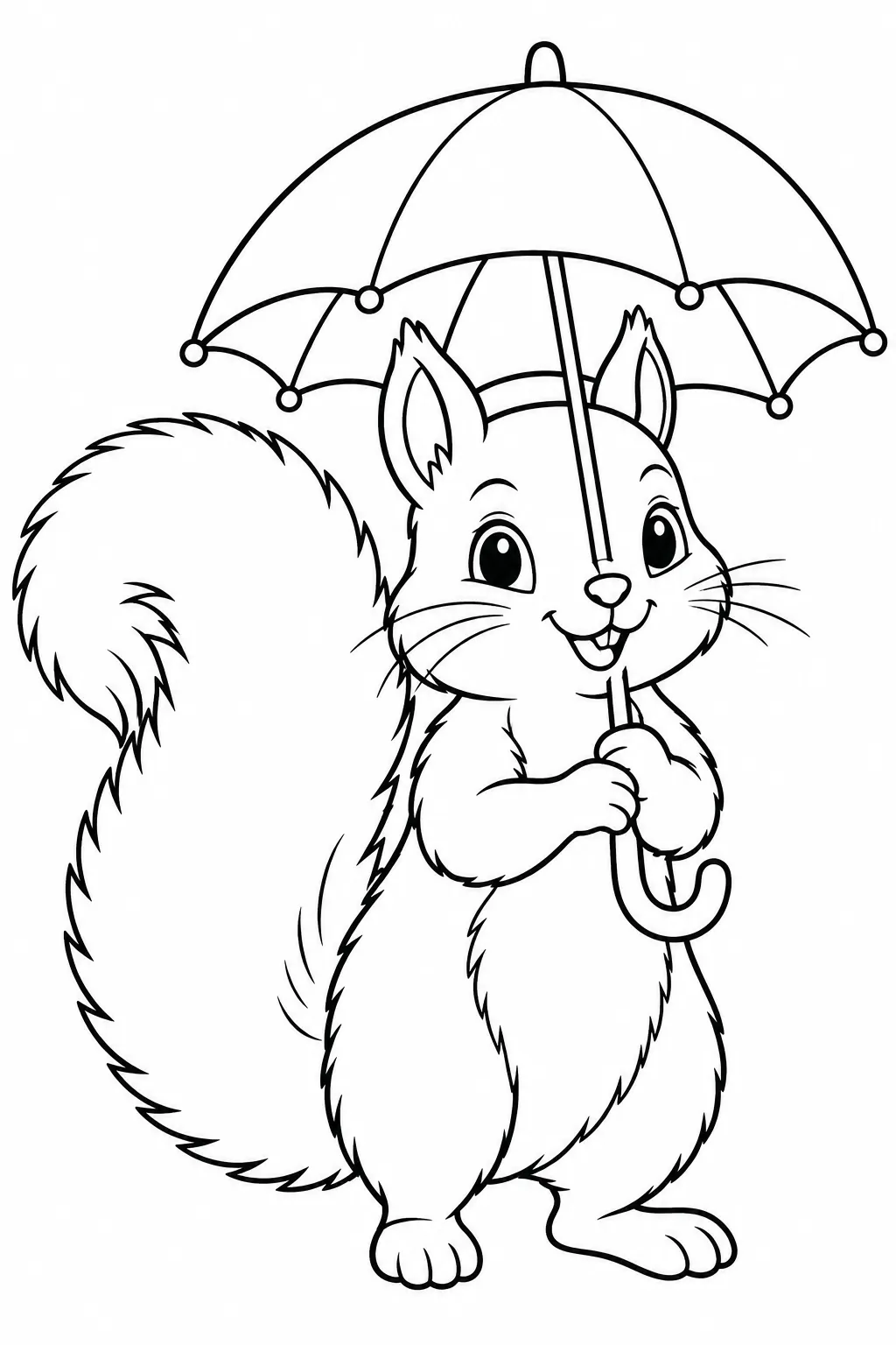 Squirrel with an Umbrella rainy day printable coloring page