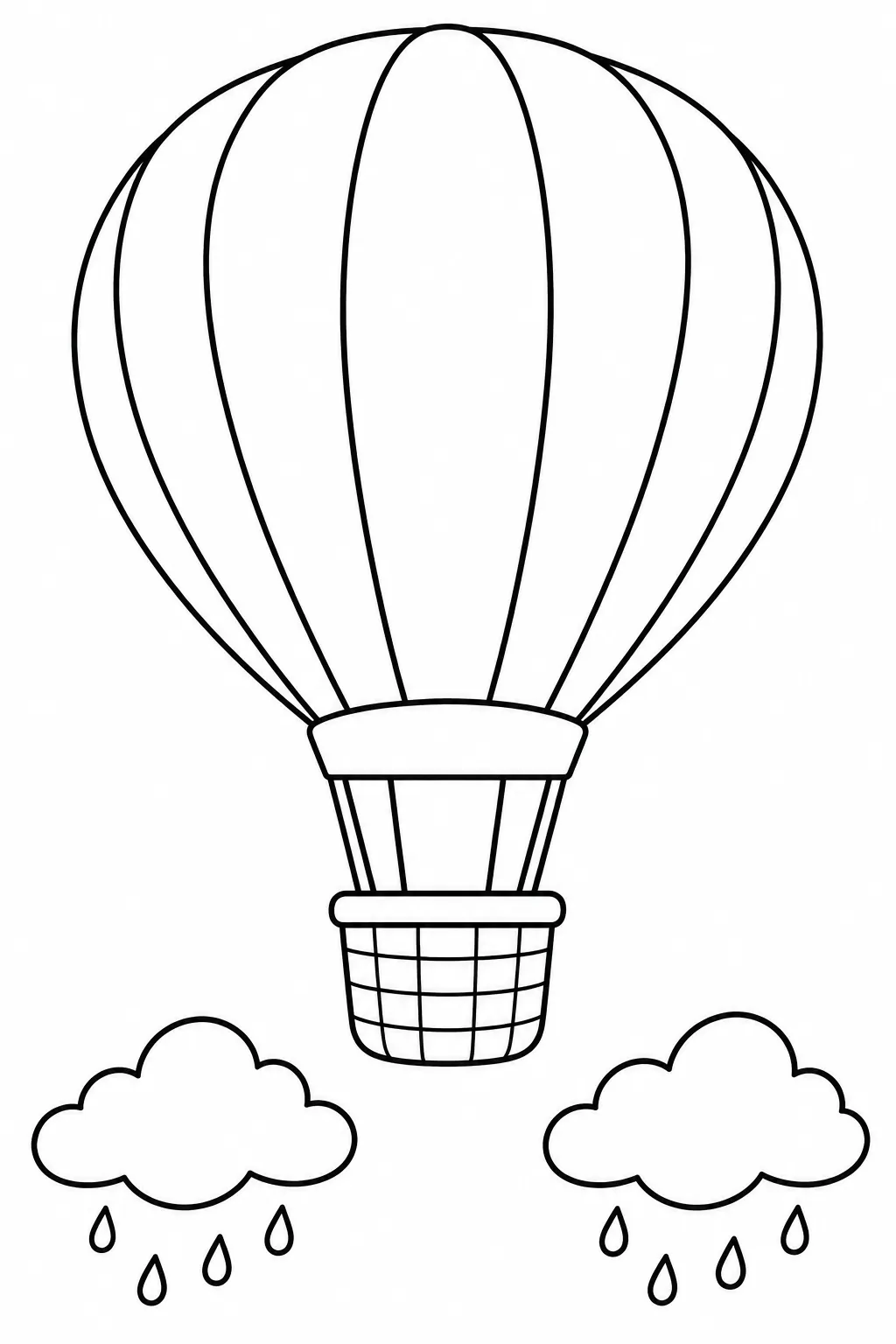 Hot Air Balloon above Clouds rainy day printable coloring page