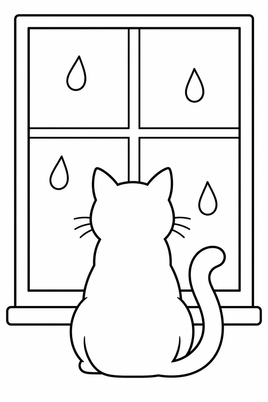 Cat Watching the Rain rainy day printable coloring page