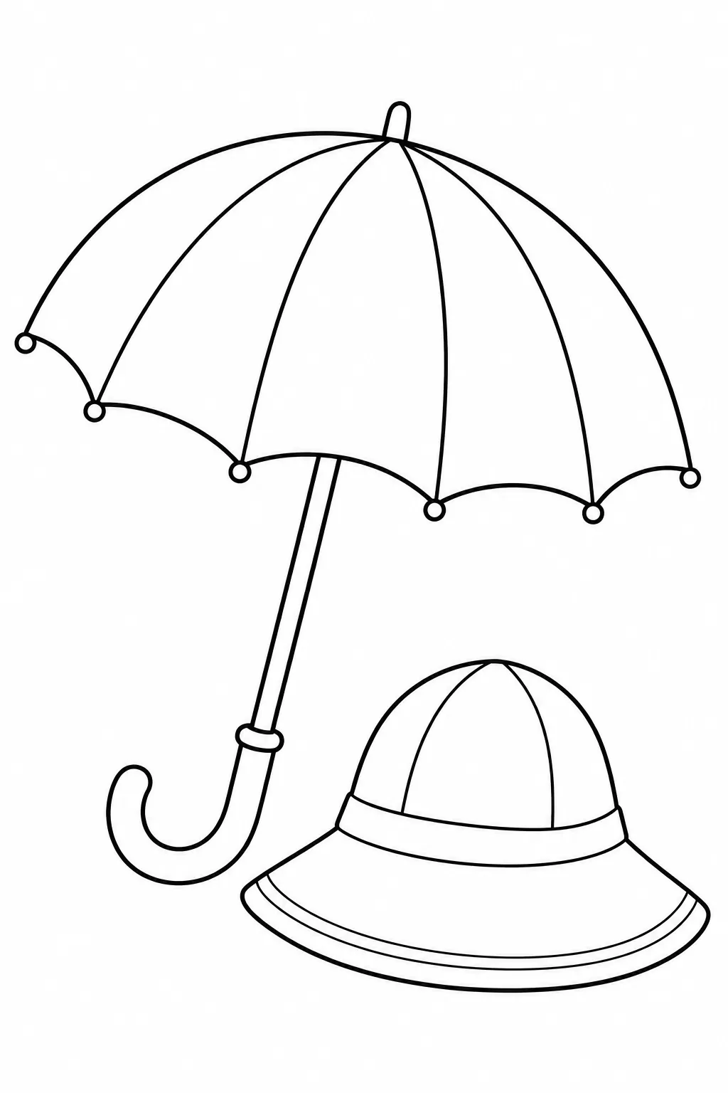 Umbrella and Rain Hat rainy day printable coloring page