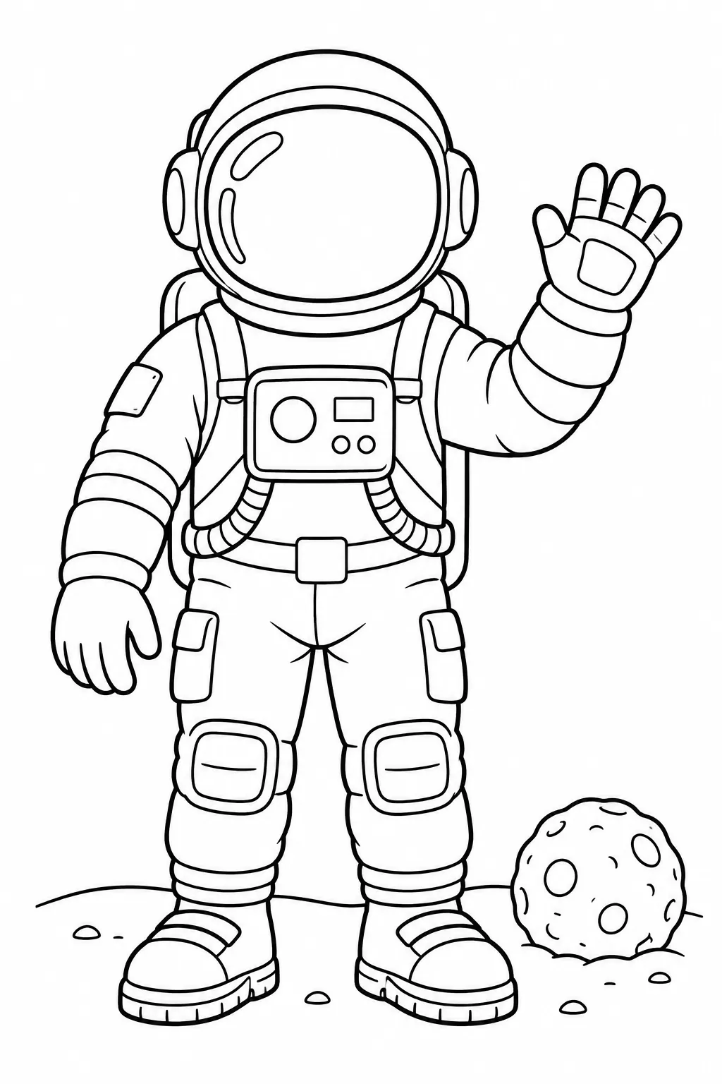 Astronaut Waving Hello printable space coloring page for kids