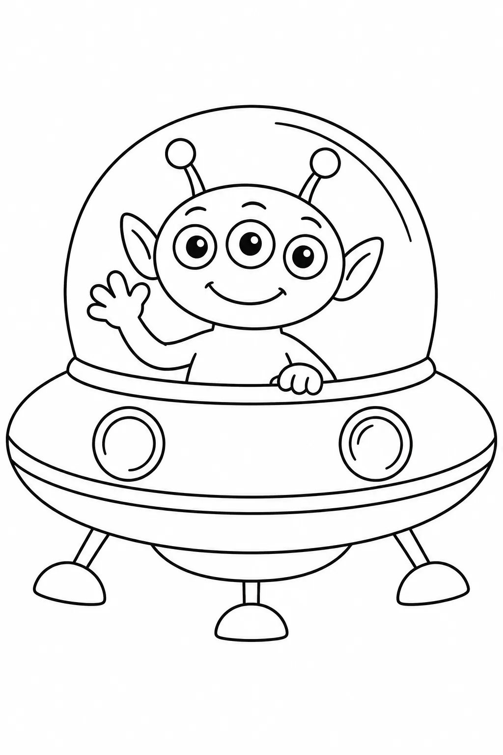 Friendly Alien in a Spaceship printable space coloring page for kids