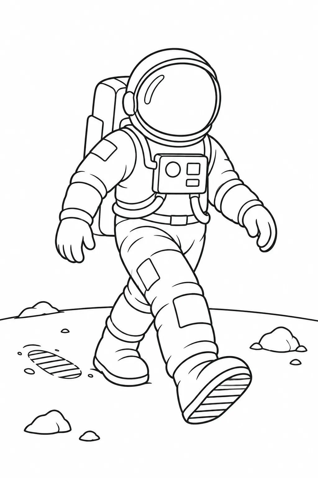 Astronaut on a Moon Walk printable space coloring page for kids