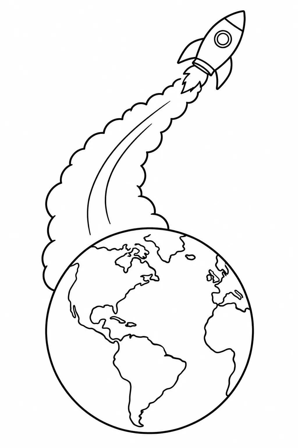 Rocket with a Curved Trail printable space coloring page for kids