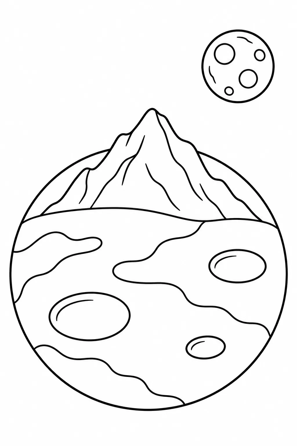 Planet with a Mountain printable space coloring page for kids