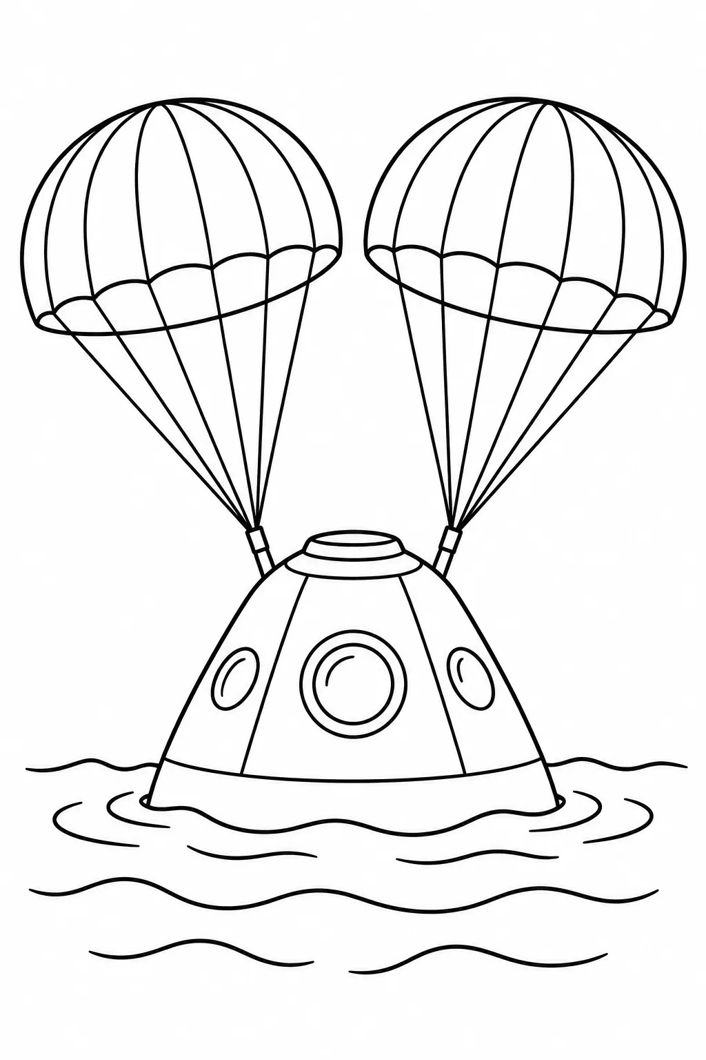 Space Capsule Splashdown printable space coloring page for kids