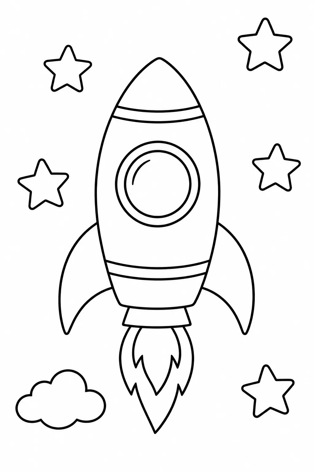 Rocket in a Starry Sky printable space coloring page for kids