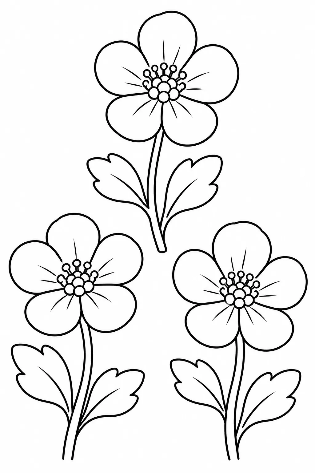 Buttercup Trio printable spring flower coloring page for kids