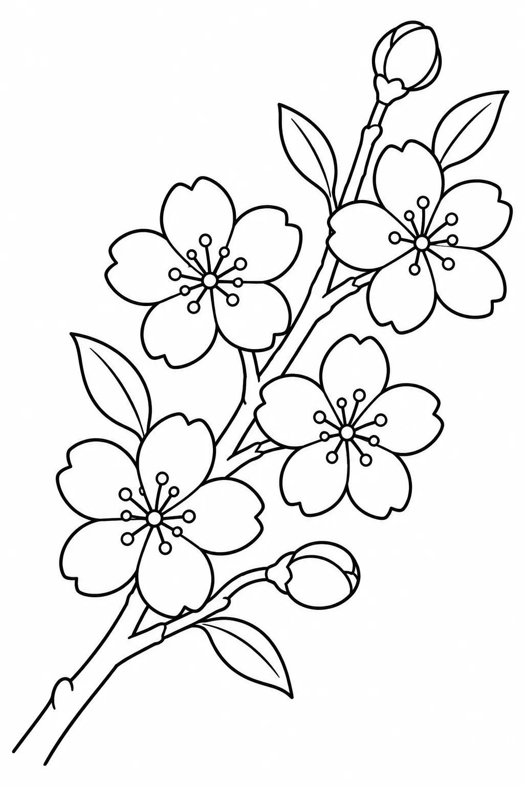 Cherry Blossom Branch printable spring flower coloring page for kids