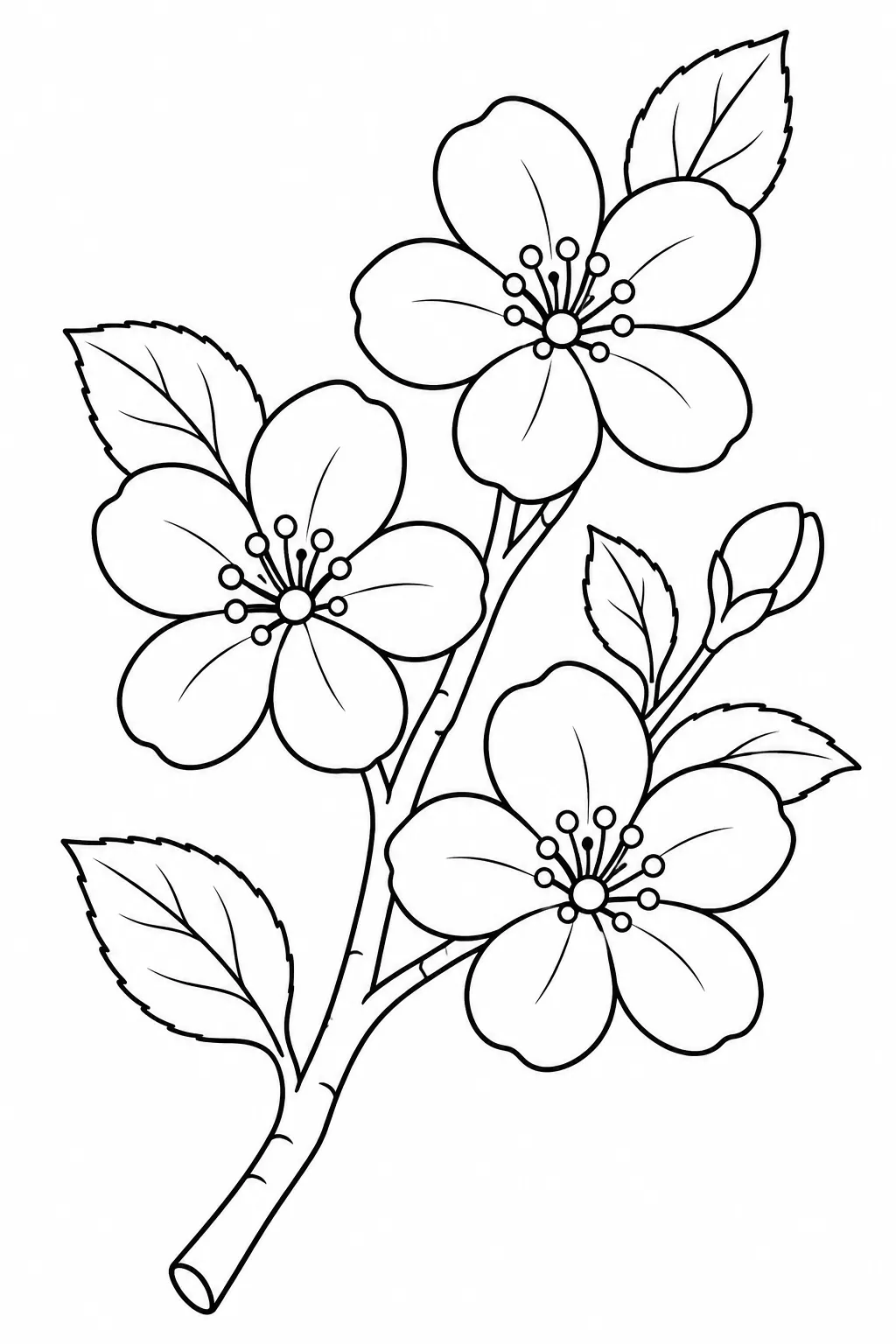 Apple Blossom Twig printable spring flower coloring page for kids